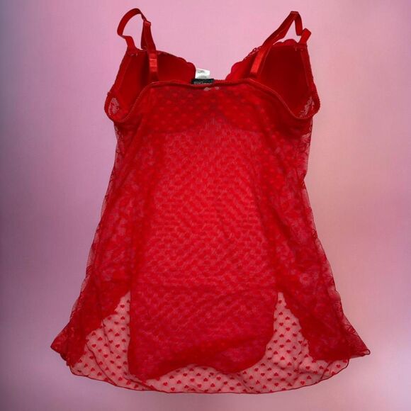 Rampage Y2K red sheer lingerie top with floral lace detailing and heart pattern - Picture 6 of 8
